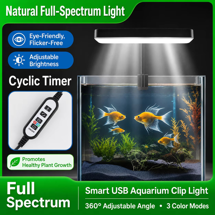 TUNFAN USB-Aquarium-LED-Beleuchtung in Schwarz mit dimmbarer Helligkeit, Timer und 360 Grad drehbarer Vollspektrum-Wachstumslampe für Wasserpflanzen - Bild 3