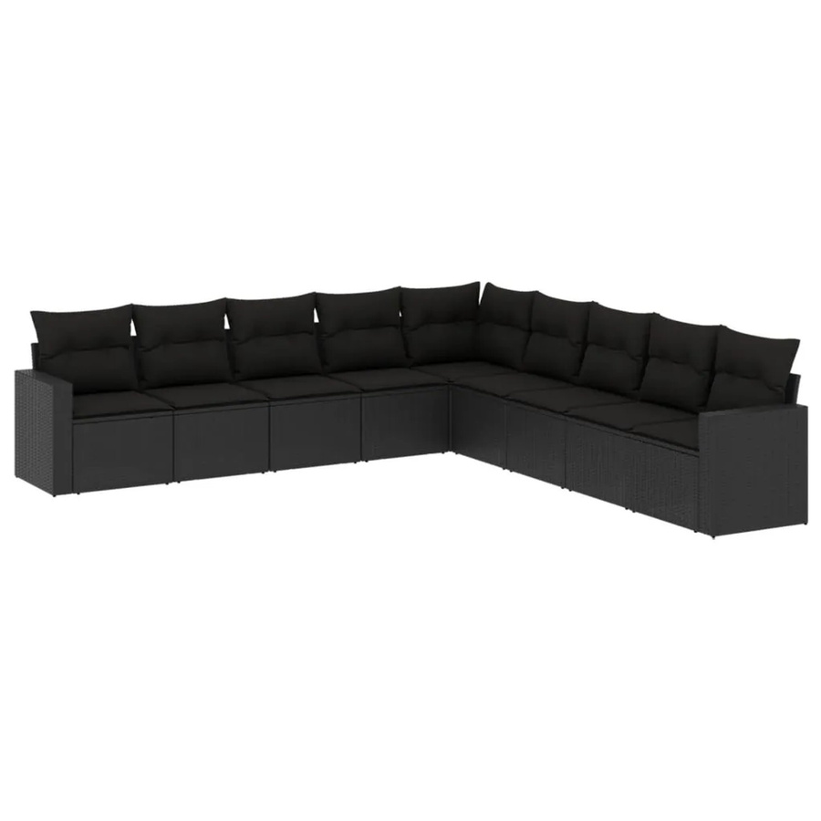 vidaXL 9-tlg Garten-Sofagarnitur in L-Form aus schwarzem Poly-Rattan mit Kissen und pulverbeschichtetem Stahlgestell - Bild 2