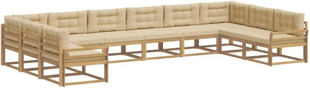 vidaXL Outdoor-Sofagarnitur aus massivem Akazienholz mit 10-teiligem Set in Weiß und Beige - Bild 1
