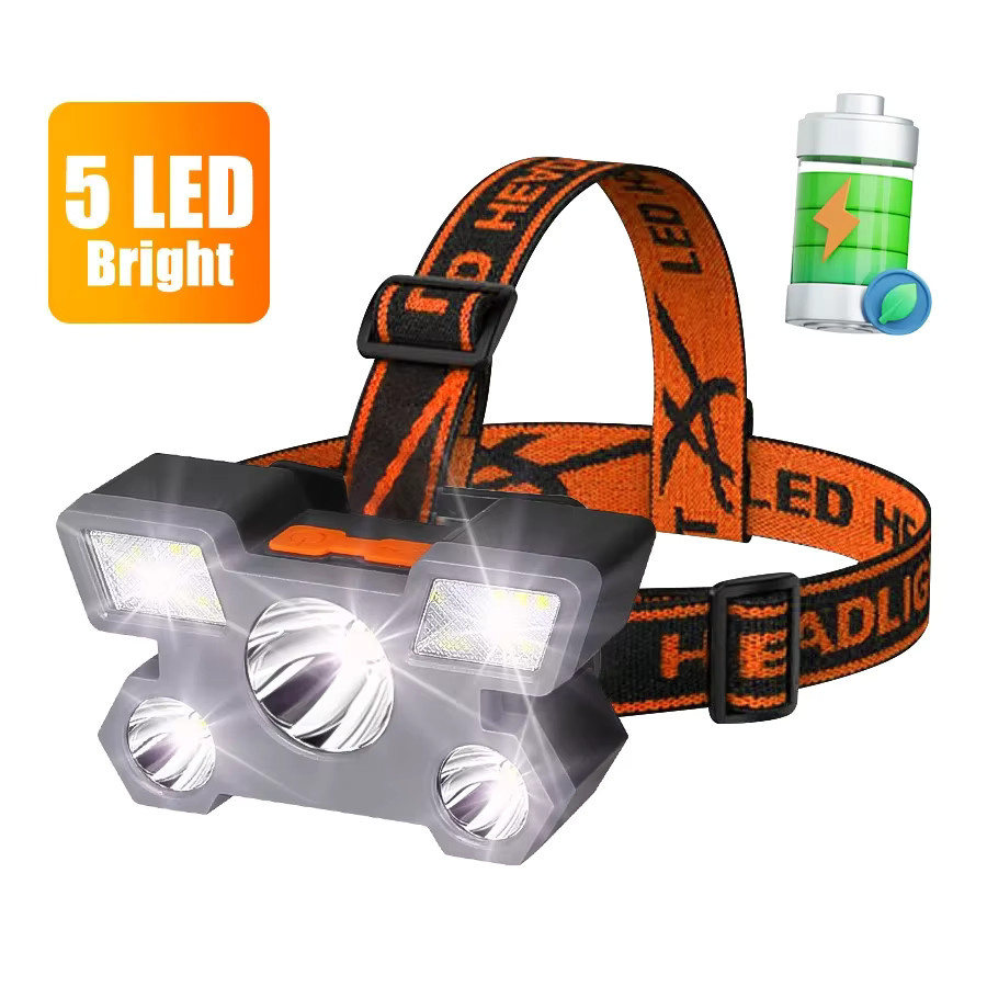 NEWBIRTH Wiederaufladbare 5-LED-Stirnlampe in Schwarz für Camping und Sport - Bild 6