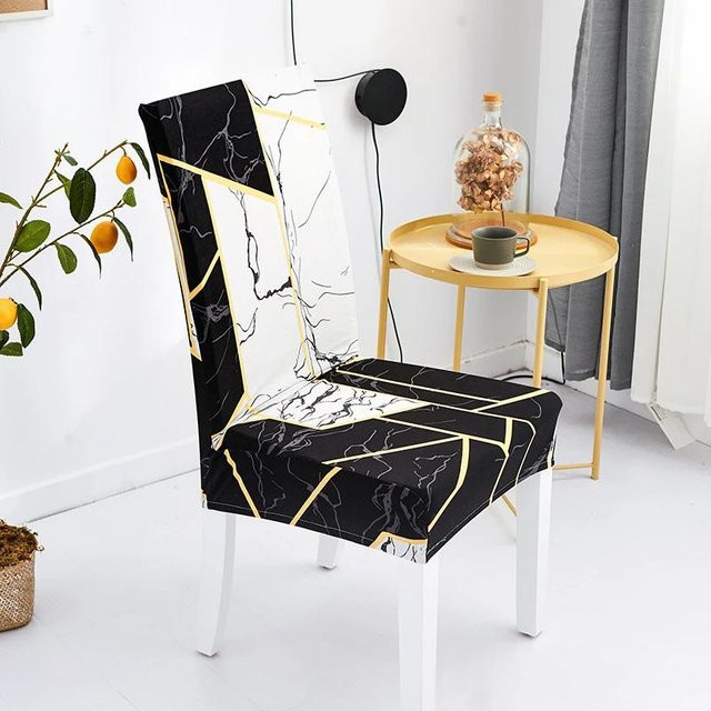 Bedruckte Stuhlhusse von YTO Household items als elastischer Sitzbezug für Hochzeit, Bankett und Esszimmer in Schwarz und Weiß - Bild 1