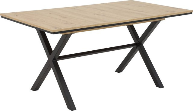 Esstisch Hela in Eiche Dekor und Schwarz mit ausziehbarer Tischplatte und X-Frame Gestell, B/H/T: 160 x 76 x 90 cm - Bild 1