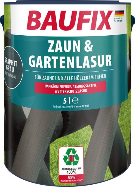 Baufix Zaun- und Gartenlasur Graphitgrau Seidenglänzend 5 Liter - Bild 1