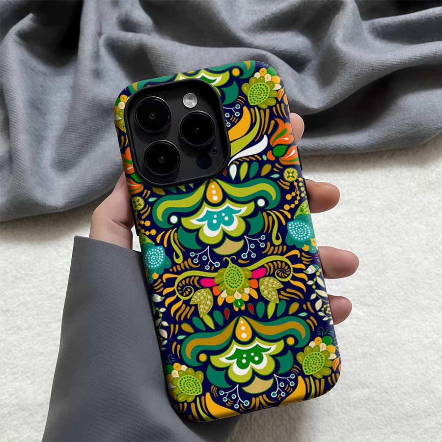 Potdemiel Handyhülle Tribal Green Bloom für iPhone 17 16 15 14 13 Pro Max Plus mit doppelschichtiger Rückseite in Grün Multicolour - Bild 4