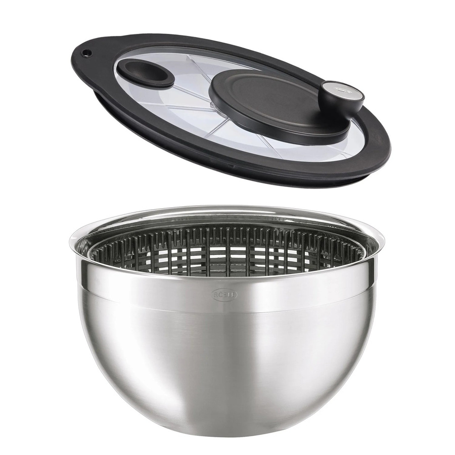 RÖSLE Salatschleuder mit Glasdeckel in Schwarz und Silber, Durchmesser: 24 cm, Höhe: 18,5 cm - Bild 2
