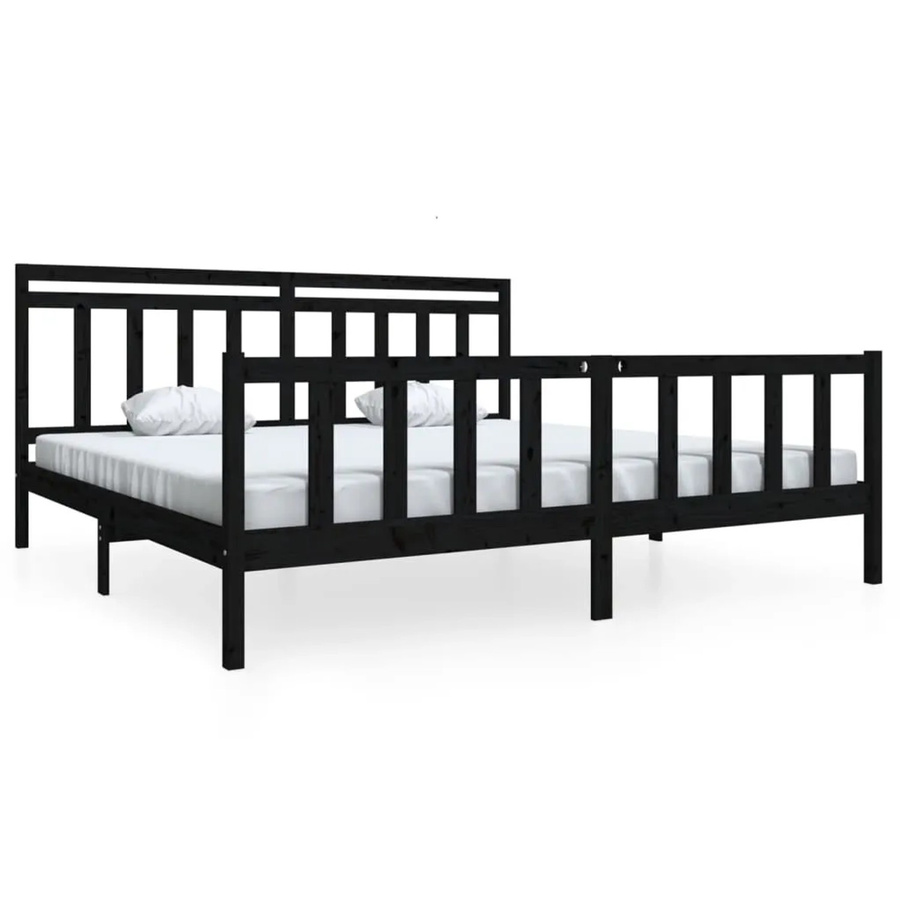 vidaXL Massivholzbett aus Kiefer in Schwarz, Rustikaler Stil, B/T/H: 200 x 200 x 206 cm - Bild 2