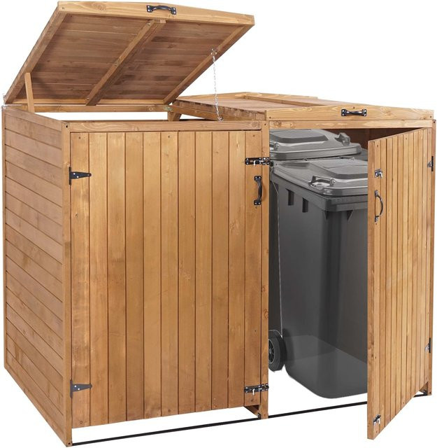 Erweiterbare Mülltonnenverkleidung MCW-H74 aus Tannenholz in Braun für 2 bis 4 Mülltonnen, B/T/H: 126 x 158 x 98 cm - Bild 1