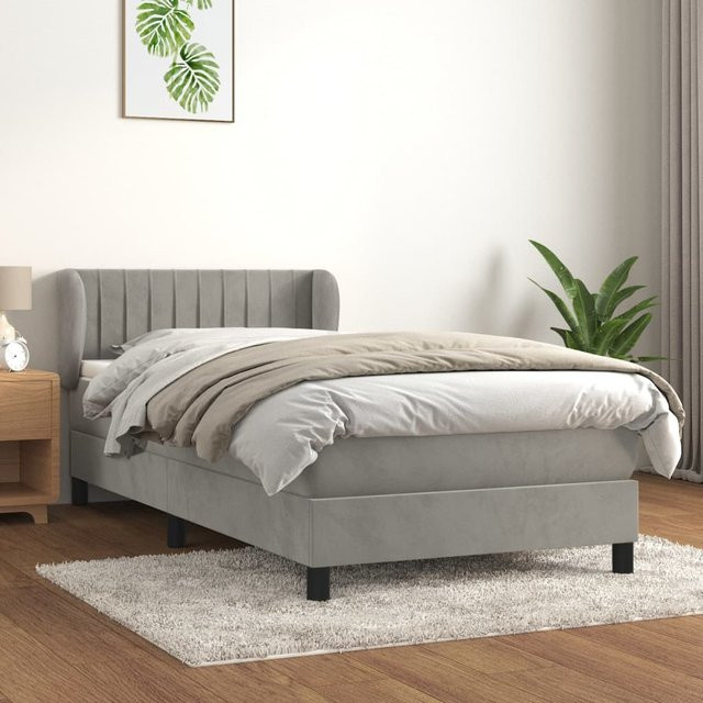 vidaXL Boxspringbett mit Matratze Hybrid-Design aus Samt in Hellgrau, B/T/H: 90 x 200 x 78 cm - Bild 2