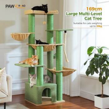 Pawz Road Kratzbaum für große Katzen mit Höhle und Hängematte aus Holz und Sisal, Höhe: 169 cm, Breite: 95 cm, Tiefe: 59 cm - Bild 2