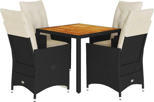 vidaXL 5-tlg Garten-Essgruppe aus Poly-Rattan und Akazienholz in Schwarz mit Kissen - Bild 1