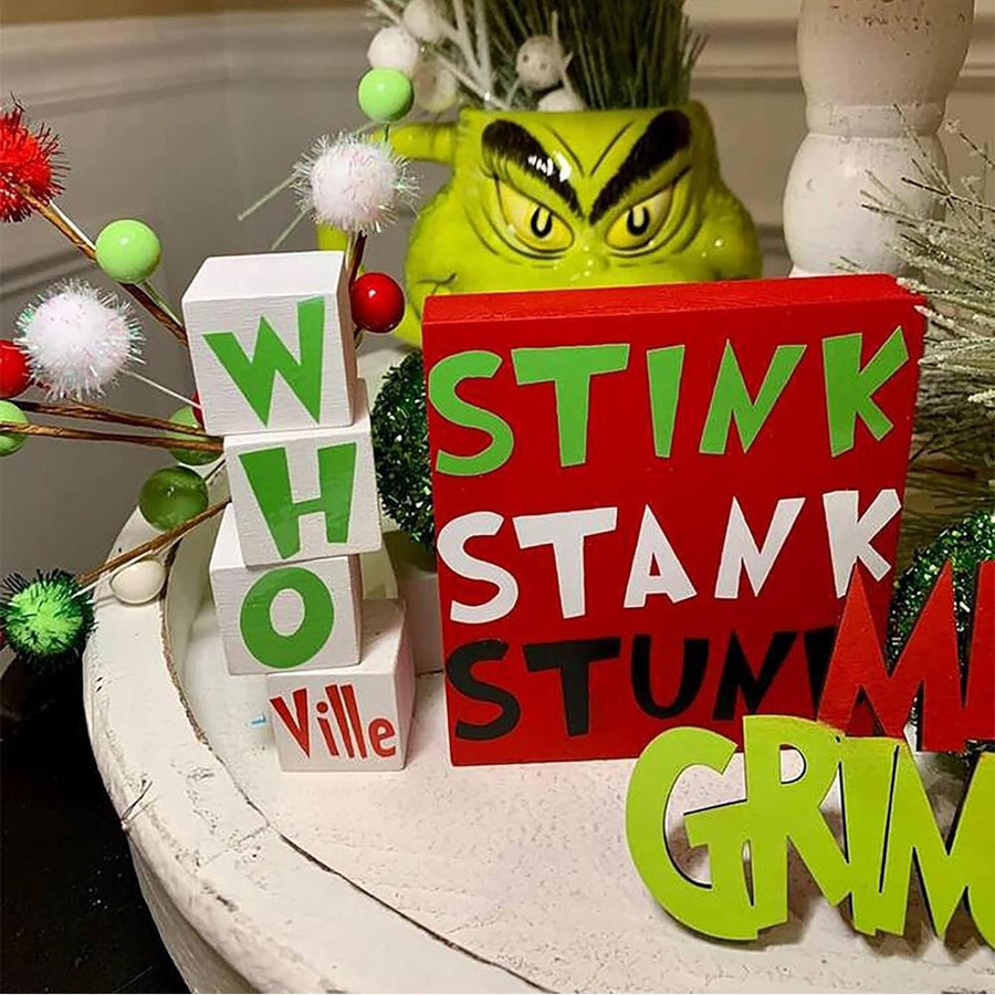 6er Set Weihnachts Etagere Deko aus Holz in Rot und Grün von happybuySE - Bild 5