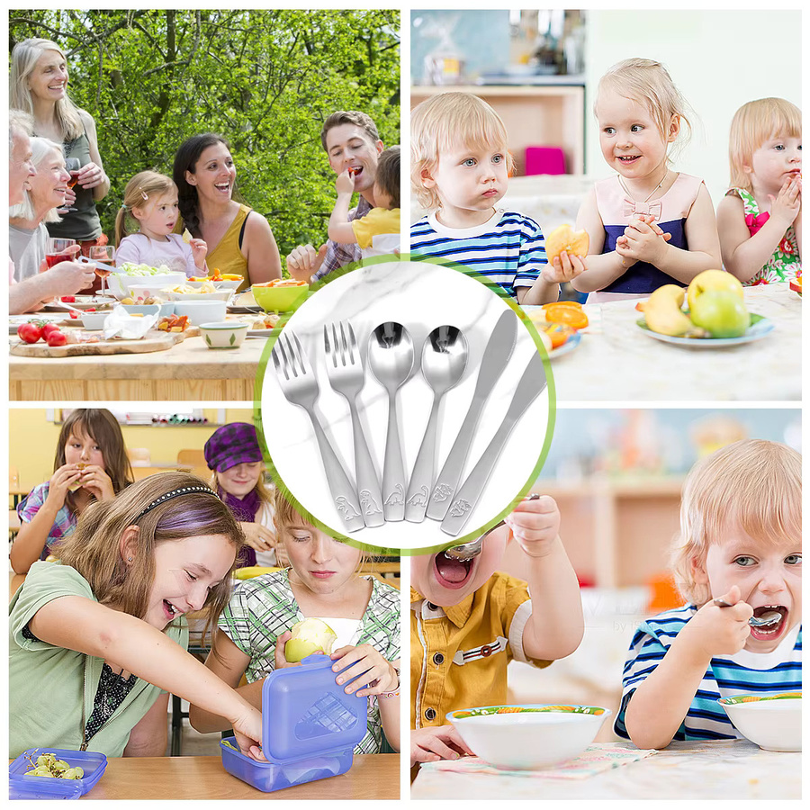 Willstar Kinderbesteck-Set aus poliertem Edelstahl mit Dinosaurier-Design, 15-teilig, Silber - Bild 3