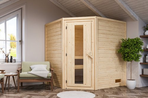 KARIBU Sauna Soodla aus Fichtenholz für 3 Personen, beige, B/T/H: 196 x 169 x 198 cm - Bild 1