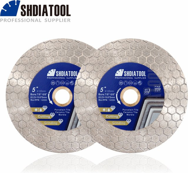 SHDIATOOL 2 Stück doppelseitige Diamant-Trennscheibe für Keramikfliesen und Marmor, Durchmesser: 125 mm, Farbe: Silber - Bild 1