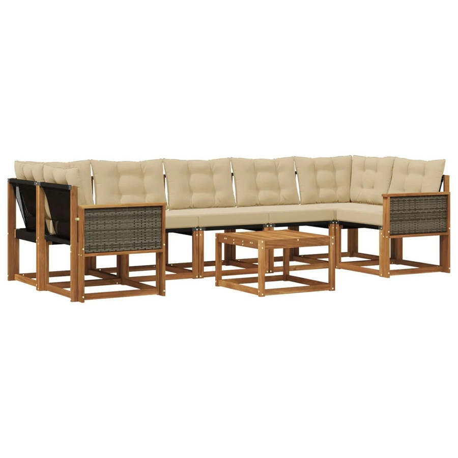vidaXL Outdoor-Sofagarnitur L-Form aus Akazienholz mit Kissen und Couchtisch, Braun und Beige - Bild 2