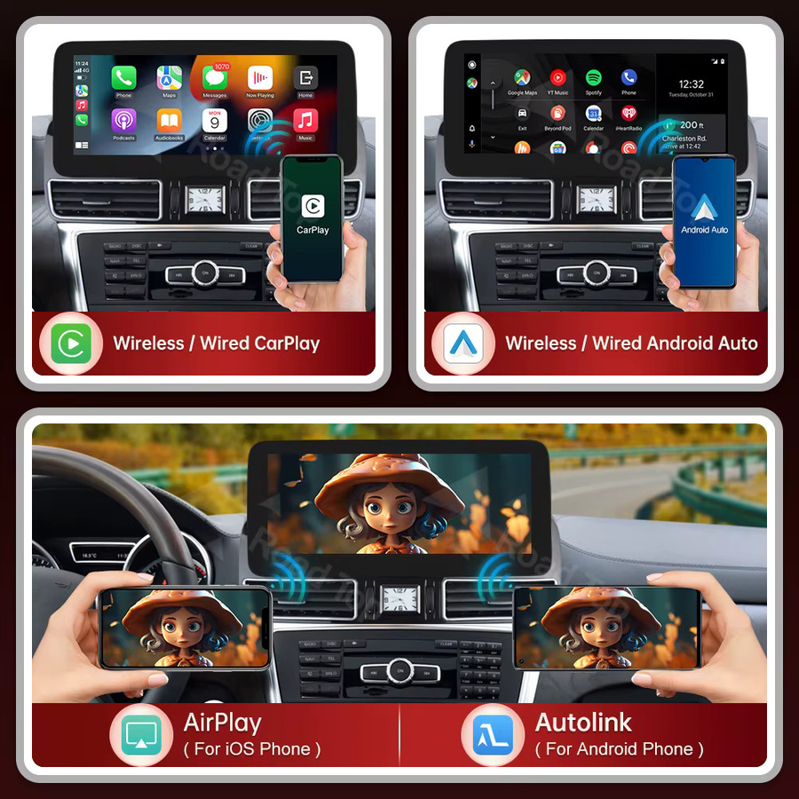 Road Top Kabelloses CarPlay und Android Auto Multimedia Display-System mit Linux NTG4.5 für Mercedes-Benz ML GL W166 X166 (2012-2015), 12,3 Zoll, Schwarz - Bild 3