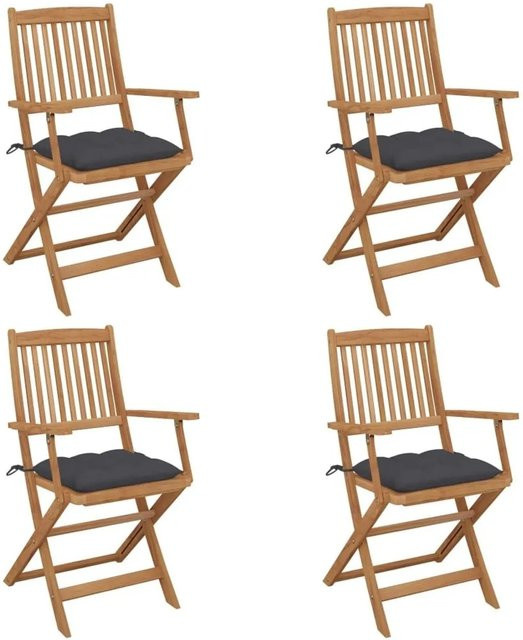 Set aus 4 klappbaren Gartenstühlen von vidaXL aus Akazienholz mit Kissen in Anthrazit und Braun - Bild 1