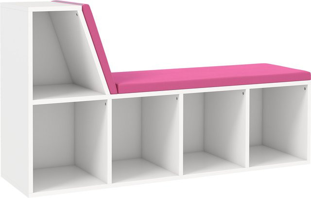 HOMCOM 2-in-1 Bücherregal mit Sitzbank und 5 Aufbewahrungsfächern inklusive 2 Kissen, Weiß/Rosa, B/T/H: 108 x 30 x 60 cm, Aosom - Bild 1