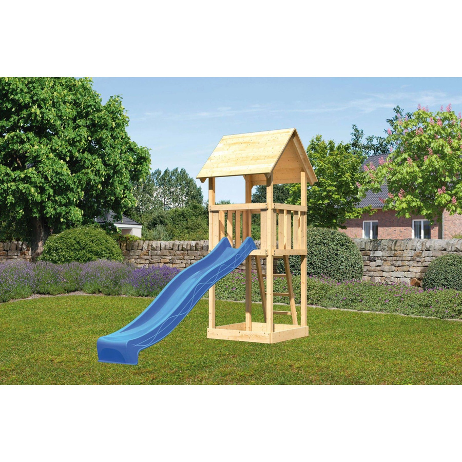 Karibu Spielturm Lotti Naturbelassen mit Satteldach und Rutsche in Blau - Bild 2