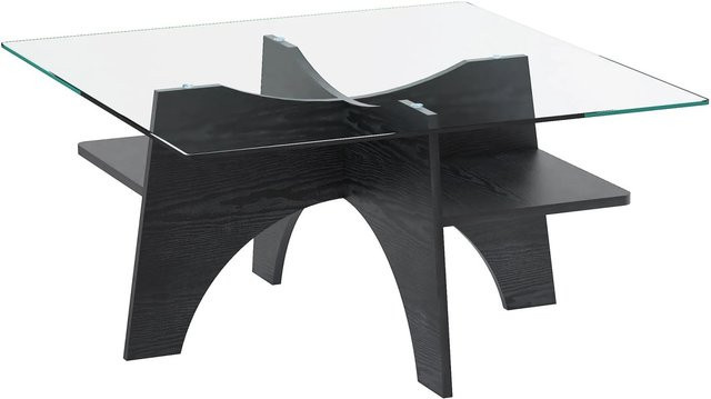 okwish Beistelltisch aus Glas und MDF in Schwarz, quadratisch für Wohnzimmer und Büro, B/T/H: 80 x 80 x 40 cm - Bild 1