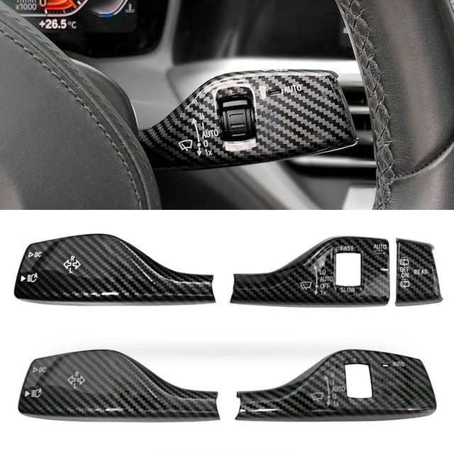 2er-Set Lenkrad Scheinwerfer- und Wischer-Schalter Abdeckung in Schwarz für BMW 1 2 3 4 5 7 Serie X1 X3 X4 X5 X6 X7 6 GT Z4 - Bild 1