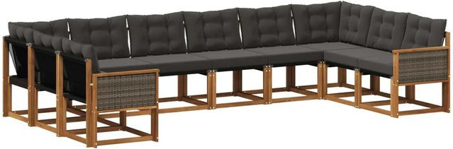 vidaXL Outdoor-Sofagarnitur aus Akazie mit 10 Kissen in Natur und Schwarz - Bild 1
