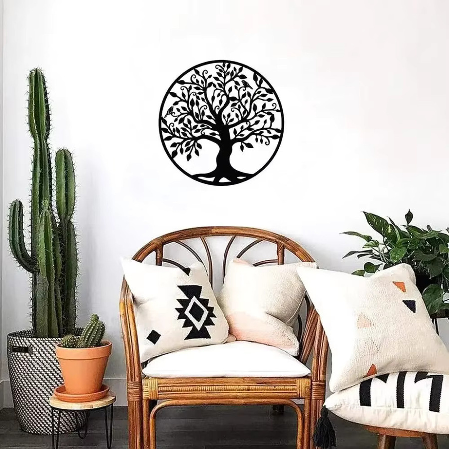CIFBUY Wandkunst Baum des Lebens aus Metall in Schwarz, runde Eisenkunst-Silhouette als Wanddekoration, B/H: 30 x 30 cm - Bild 3