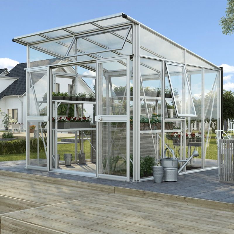 Vitavia Gewächshaus Aura 7800 in Silber mit Aluminiumrahmen, Pultdach, Doppel-Schiebetür und Zylinderschloss, Fläche: 7,8 m² - Bild 3
