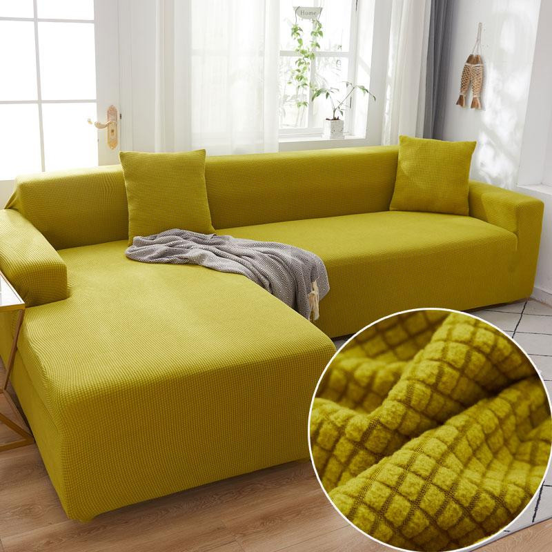 Yiran Furniture 2er-Set elastische Sofa-Abdeckungen aus Plüsch-Polyester in Beige für Ecksofas und 1-Sitzer, Breite: 90-140 cm - Bild 4