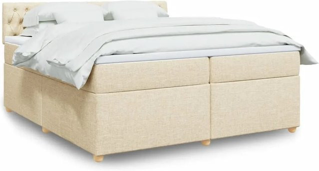 vidaXL Boxspringbett mit Matratze in Creme und Beige, Hybrid-Bett mit USB-Ladeport und Unterbettbeleuchtung, B/T: 200 x 200 cm - Bild 1