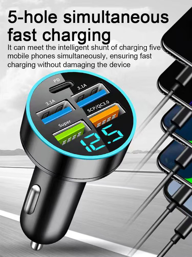 250W Auto Ladegerät mit 4 USB-Ports inklusive PD USB-C Schnellladefunktion in Schwarz - Bild 6