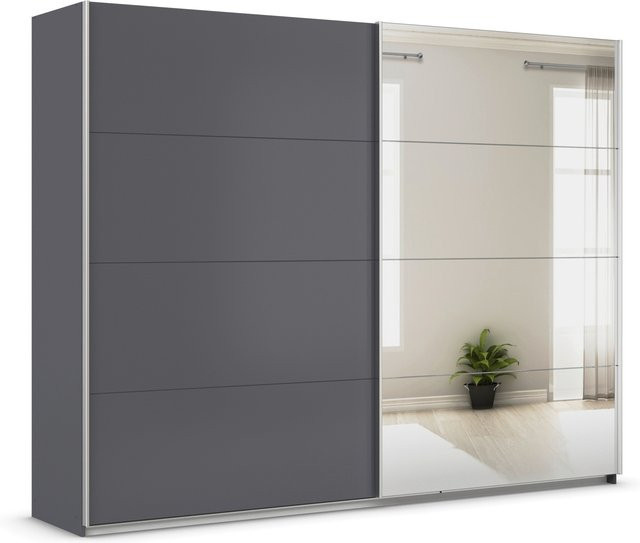 RAUCH Quadra Schwebetürenschrank Orange mit Spiegelelementen, Korpus Graumetallic, B: 271 cm, H: 210 cm - Bild 1