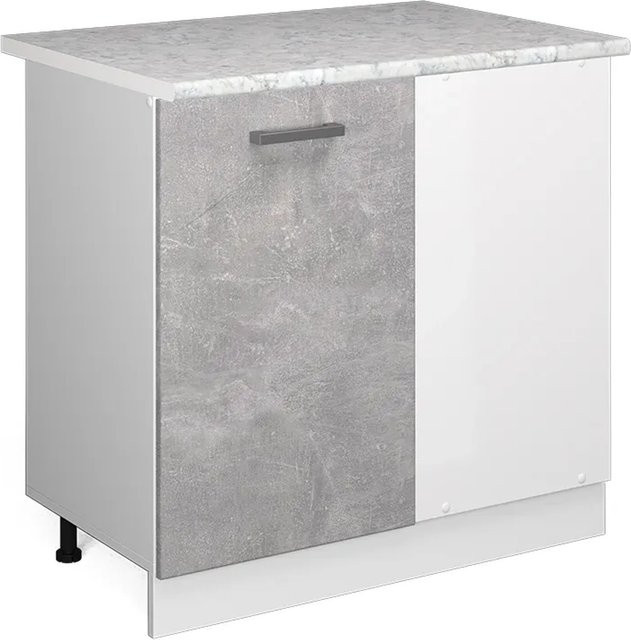Vicco Eckunterschrank R-Line Küchenschrank in Beton-Optik und Weiß mit Marmor-Arbeitsplatte, Breite: 86 cm - Bild 1