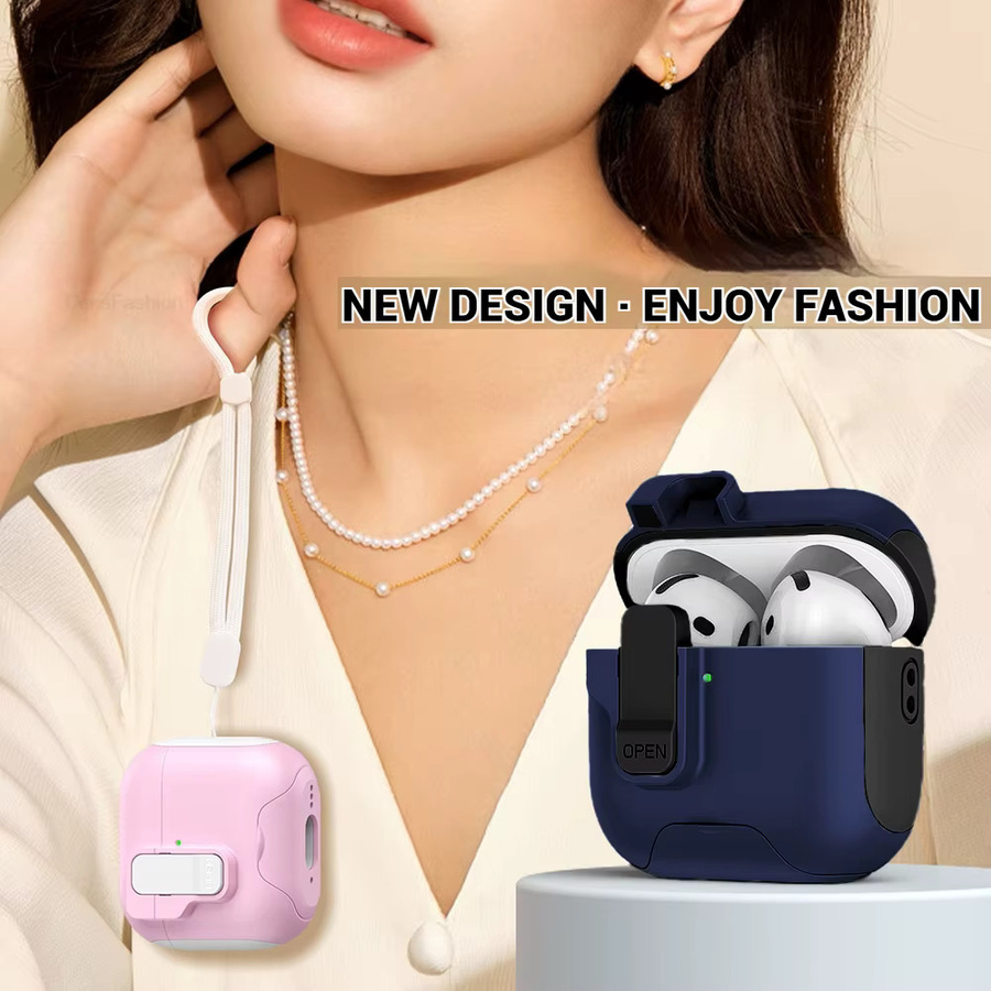 Apple Schutzhülle für AirPods in Weiß mit magnetischer Sicherheitsverschlussabdeckung und Trageschlaufe - Bild 4