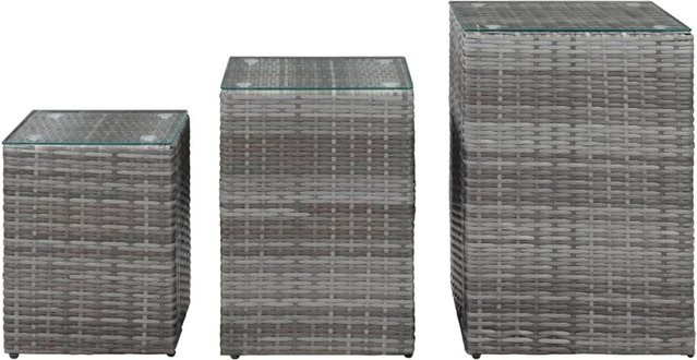Set aus 3 vidaXL Beistelltischen mit Glasplatte aus grauem Poly Rattan - Bild 1