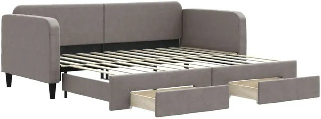 vidaXL Tagesbett ausziehbar mit Schubladen in Taupe, gepolstert, B/T/H: 90 x 200 cm - Bild 1