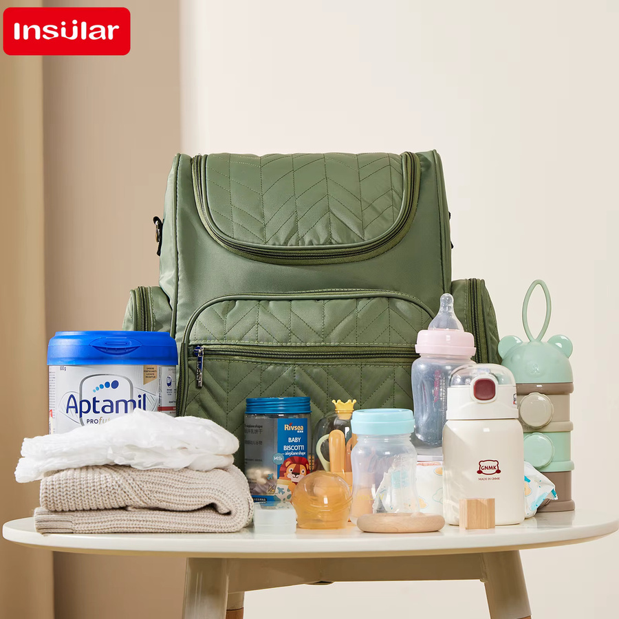 Insular Windelrucksack multifunktional und wasserdicht mit Kinderwagenhaken in Lila oder Grün - Bild 2