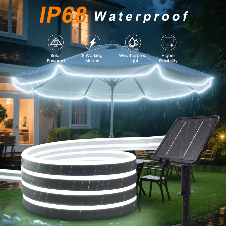 GAHADA Solar-LED-Neon-Flex-Streifen in Warmweiß, Wasserdichter Silikon-Schlauch für die Heimdekoration, 24V - Bild 2