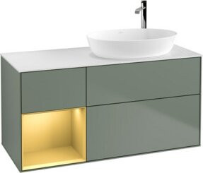V&B Waschtischunterschrank Finion mit Wandbeleuchtung, Breite: 120 cm, Tiefe: 50,1 cm, Höhe: 50,1 cm, Lackiert in Gold Matt und Olivenmatt - Bild 1