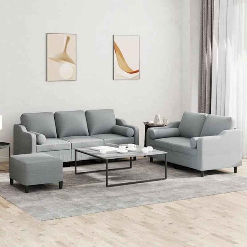 3-tlg. moderne Sofagarnitur mit Kissen aus Stoff in Grau von vidaXL - Bild 1