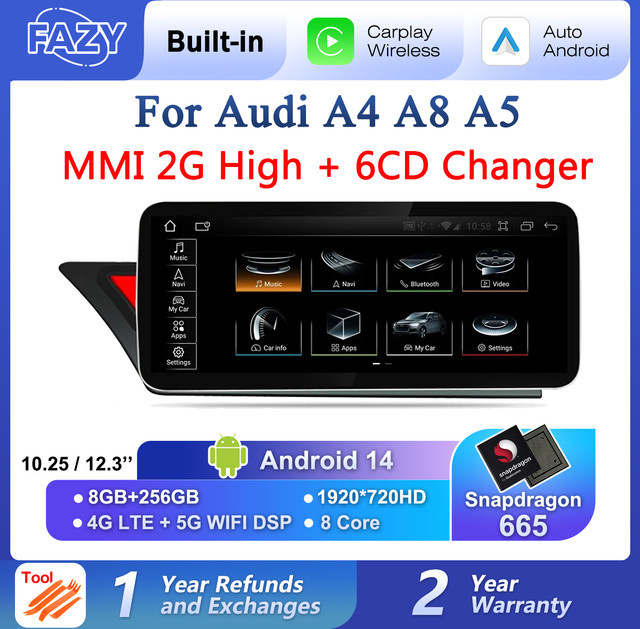 FAZY Android 14 Autoradio mit CarPlay und GPS-Navigation für Audi A4 B8 und A5 in Schwarz - Bild 1
