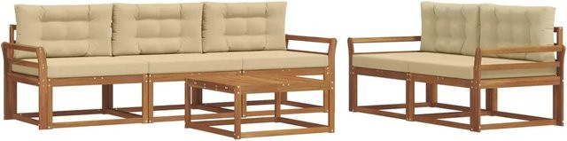 vidaXL Outdoor-Sofagarnitur 6-teilig aus Akazienholz mit Kissen in Natur und Beige - Bild 1