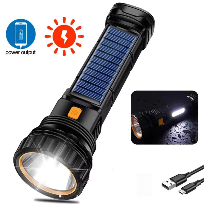 Mikenoon Multifunktionale Solar-LED-Taschenlampe mit Powerbank und großer Reichweite, schwarze taktische Notfall-Laterne für Garten und Outdoor - Bild 7