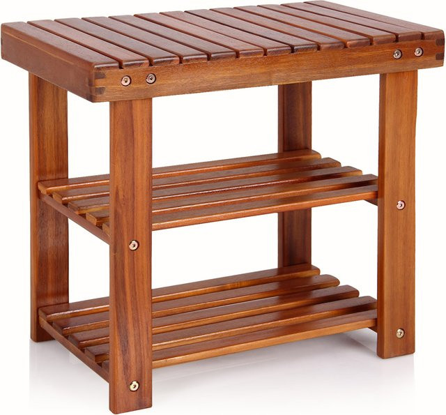 Casaria Schuhregal 2in1 aus Akazienholz in Braun im Kolonialstil B/T/H: 50 x 30 x 46 cm - Bild 1