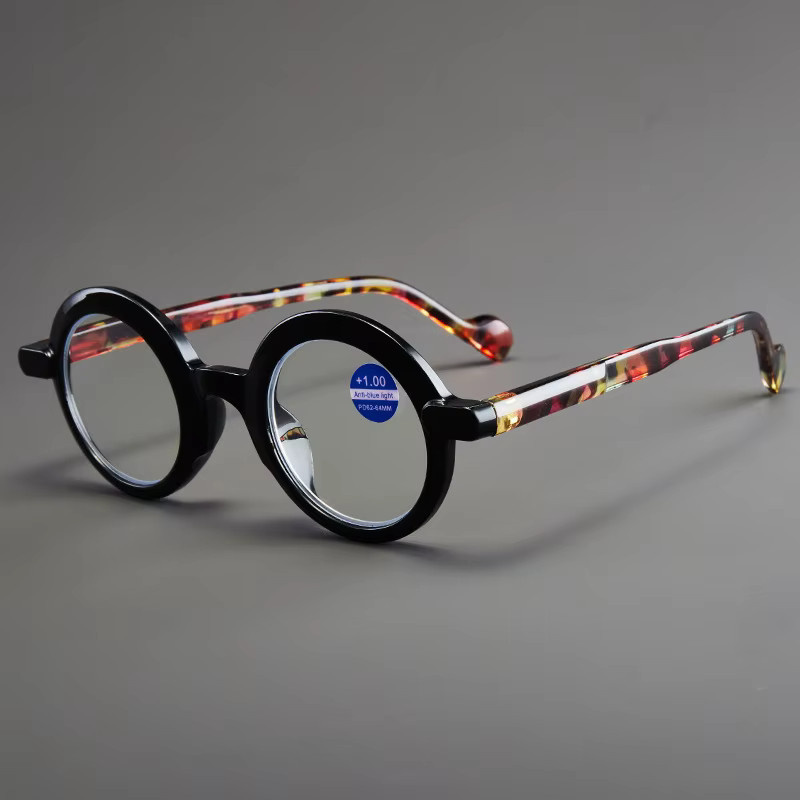 Lesebrille Blumen, rund, Vollrand, schwarz, Blaulichtfilter - Bild 2