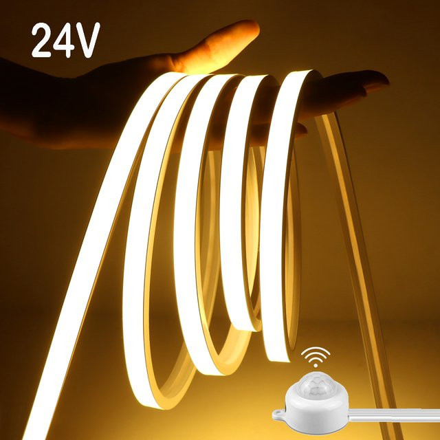 MALITAI COB LED-Streifen mit PIR-Bewegungsmelder in Weiß, kabellose lineare Leuchte für Treppe, Kleiderschrank und Küche, 24 V - Bild 1
