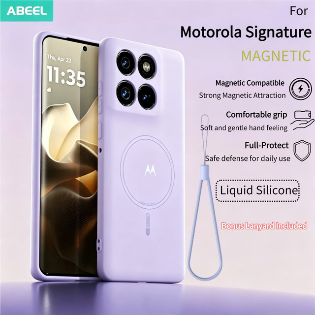 Motorola Magnetgehäuse aus flüssigem Silikon mit Handgelenkschlaufe für Moto Signature Edge 70Ultra 60 Pro Fusion G87 77 67 Play 2026 in Pink und Purple - Bild 1
