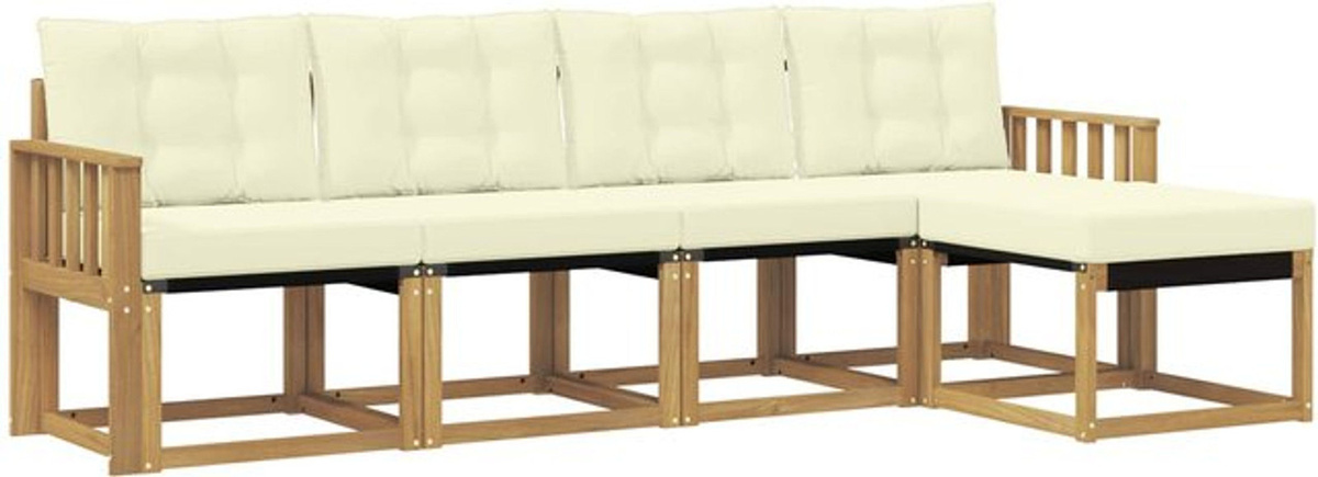 vidaXL Outdoor-Sofagarnitur aus Akazie mit 5-teiligem Set und Kissen in Weiß und Beige im skandinavischen Design - Bild 1
