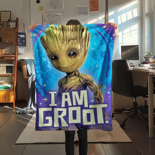 Flanelldecke mit Groot-Print von Dear YuZong in Blau, B/B: 80 x 120 cm - Bild 1