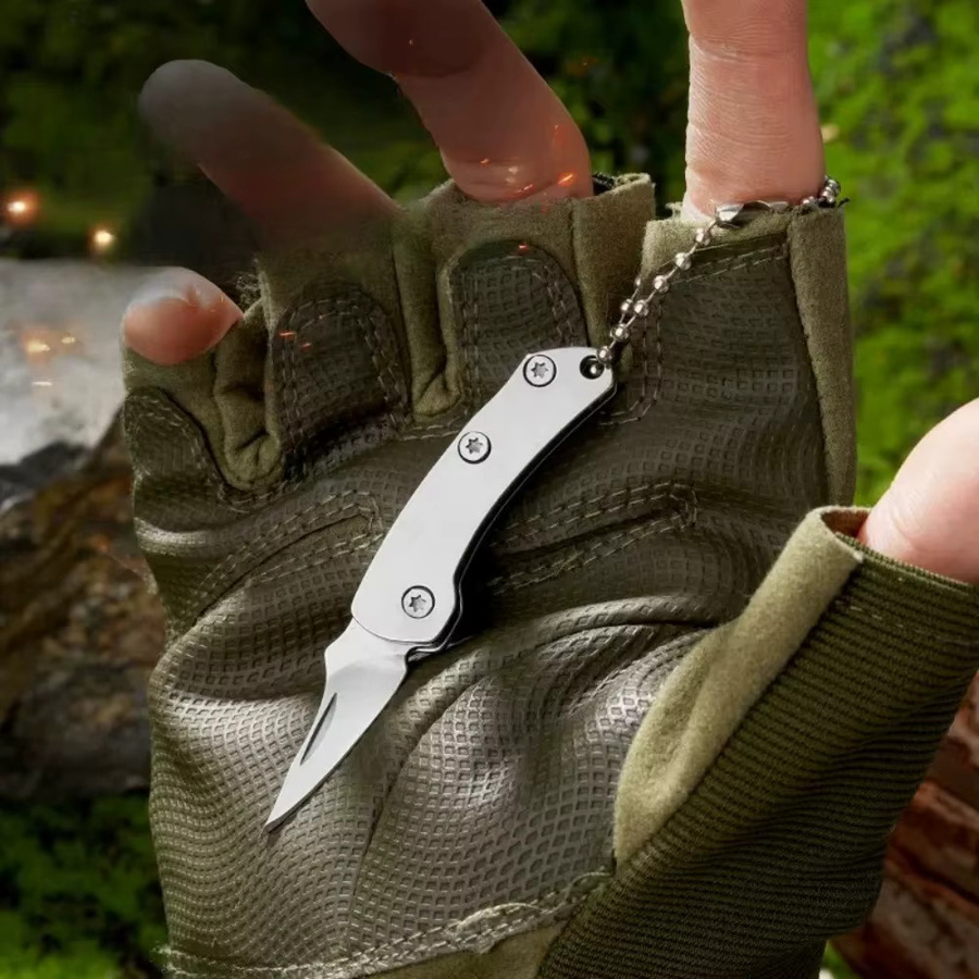 Tragbares Mini-Messer aus Edelstahl in Silber und Weiß für Outdoor, Camping und Reisen - Bild 5